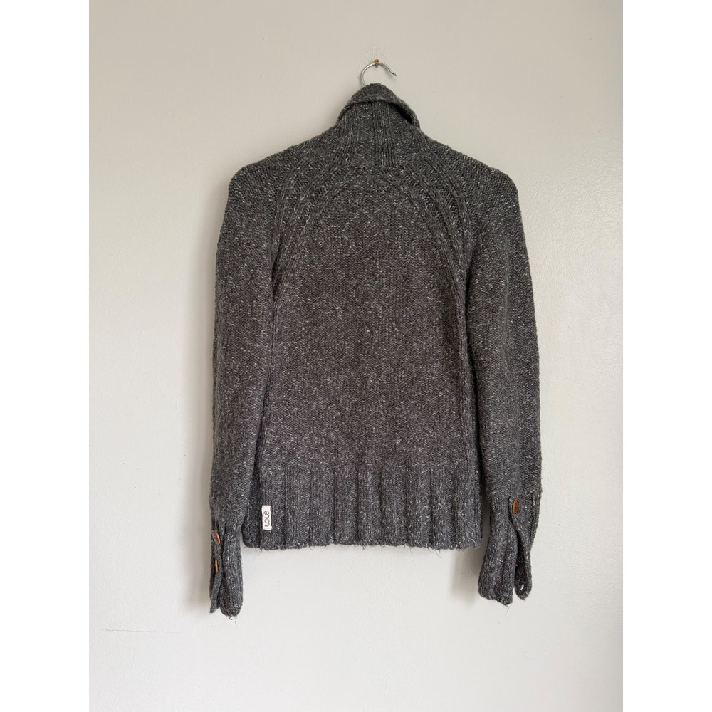 Lole Womens Gray Mohair Blend Cable Knit Turtleneck Sweater Wood Button Cuffs M - Picture 7 of 9
